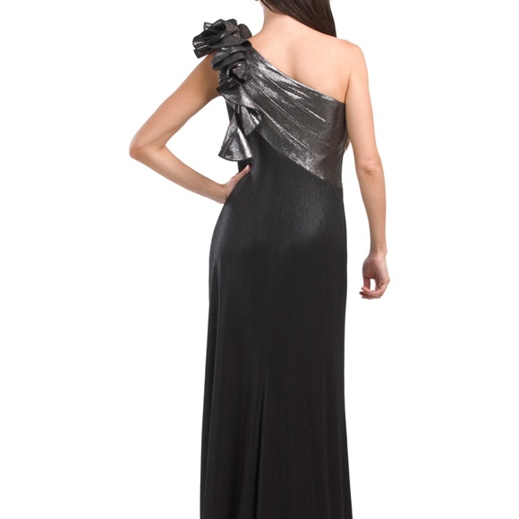 Tadashi Shoji brand new Elegant Black and Silver One-Shoulder Dress - Picture 2 of 3